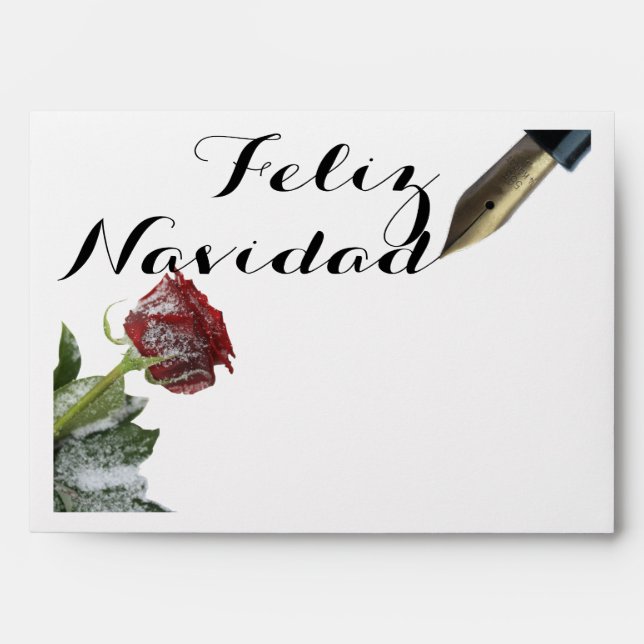 Snow rose Feliz Navidad Letter Envelopes (Front)