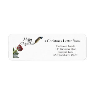 Snow rose Merry Christmas Return Address Label
