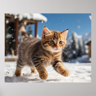 *~* Snow Running Kitty 5:4  Kitten Cat AP68 Poster