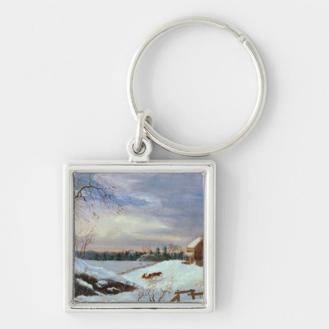 Snow scene, New England Key Ring (Front)