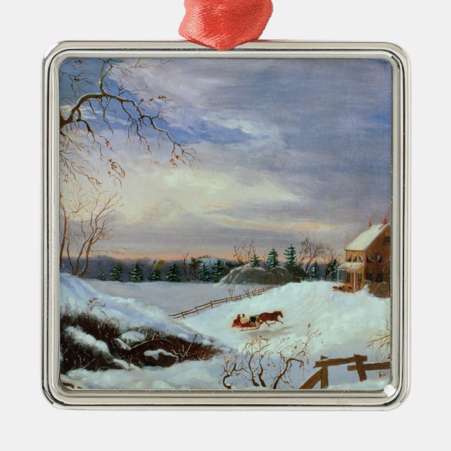 Snow scene, New England Metal Ornament (Front)