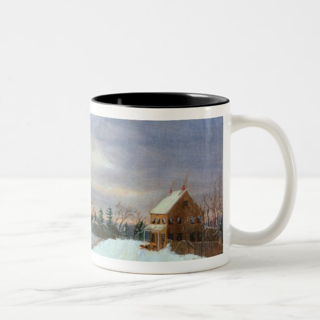 Snow scene, New England Two-Tone Coffee Mug (Right)