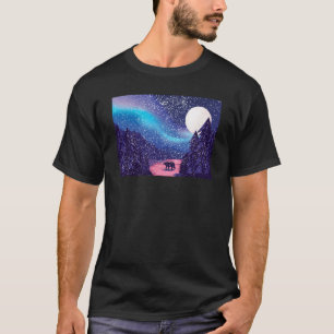 Snow Scene Polar Bear Silhouette w Moon and Northe T-Shirt