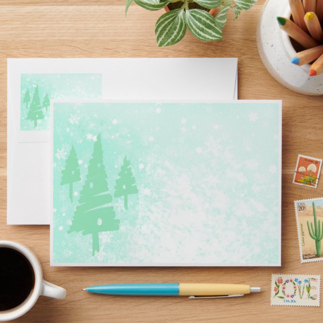 Snow Scene & Trees labels with Matching items Envelope (Desk)