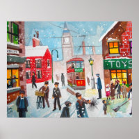 Snow scene winter chimney sweeps painting G Bruce