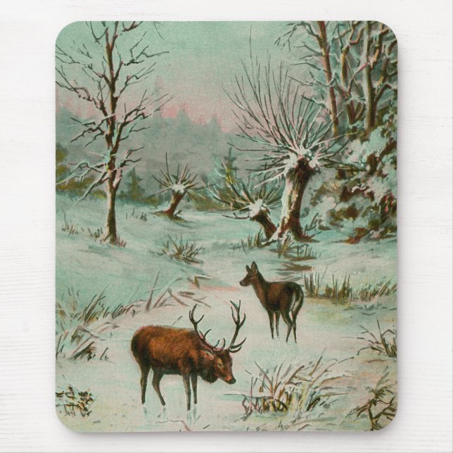 Snow scene with deer mouse pad (Front)