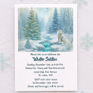 Snow Scene with Fox Winter Solstice Dinner  Invitation