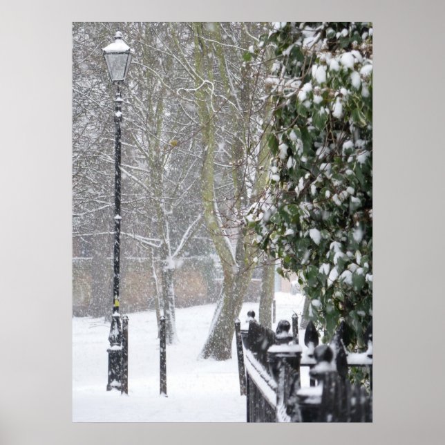 Snow Scene with Old Street Light Poster (Front)