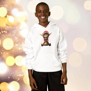 Snow Scooter Christmas Elf Boy's Hoodie