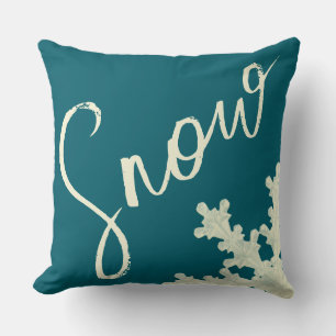 Snow script blue slate and butter elegant winter cushion