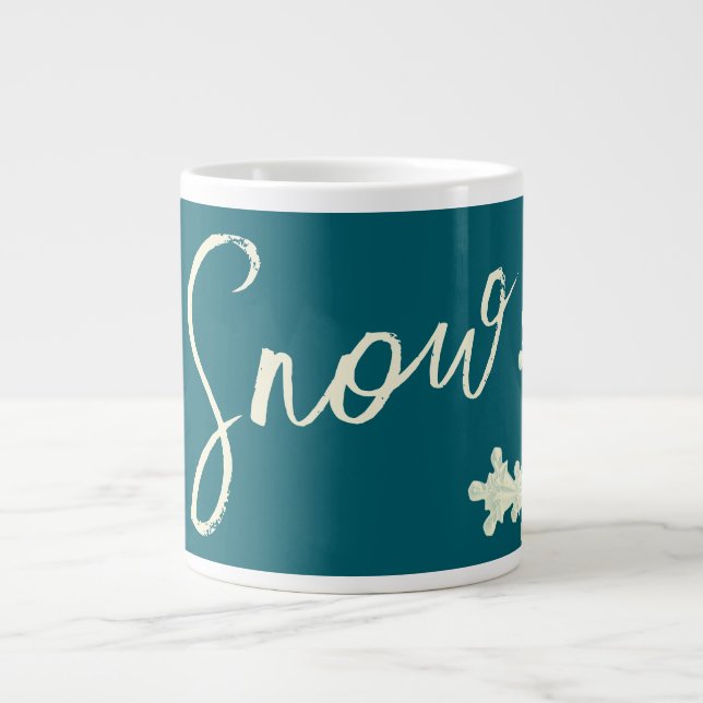Snow script blue slate and butter elegant winter large coffee mug (Front)