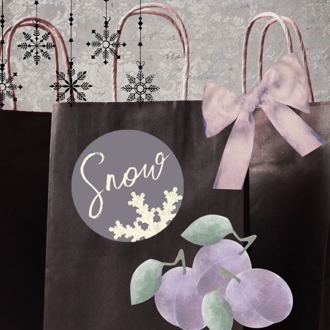 Snow script sugarplum purple butter cream elegant classic round sticker (Creator Uploaded)