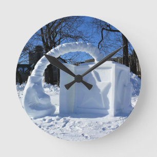 Snow Sculpture, Quebec, Canada Round Clock