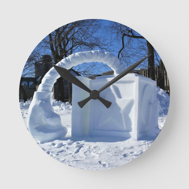 Snow Sculpture, Quebec, Canada Round Clock (Front)