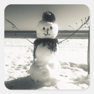 snow shore snowman square sticker