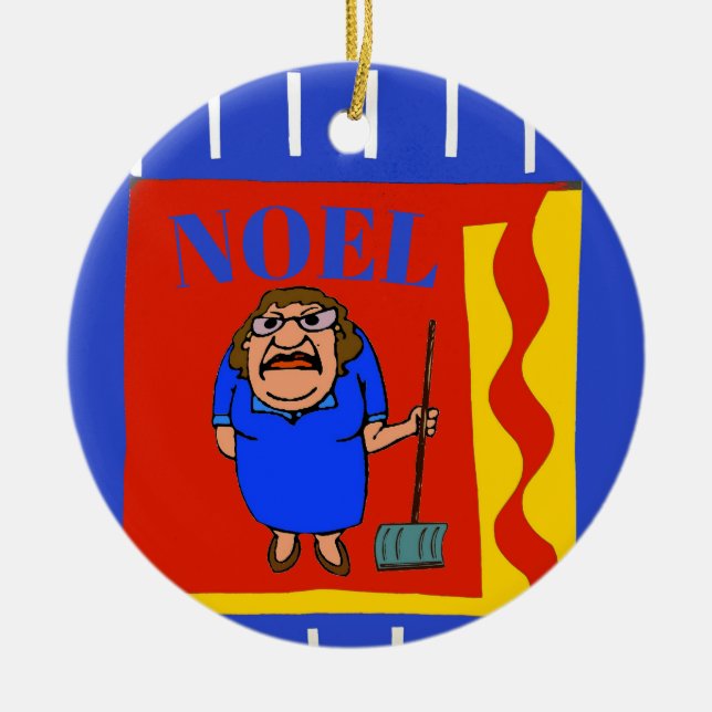 Snow Shovel,  Noel, add, edit text Ceramic Ornamen Ornament (Front)