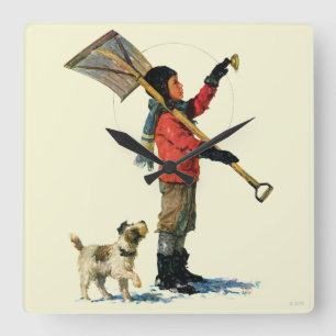 Snow Shoveler Square Wall Clock