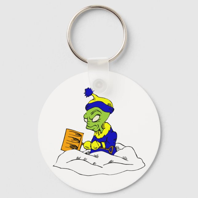 Snow Shovelling Alien Key Ring (Front)