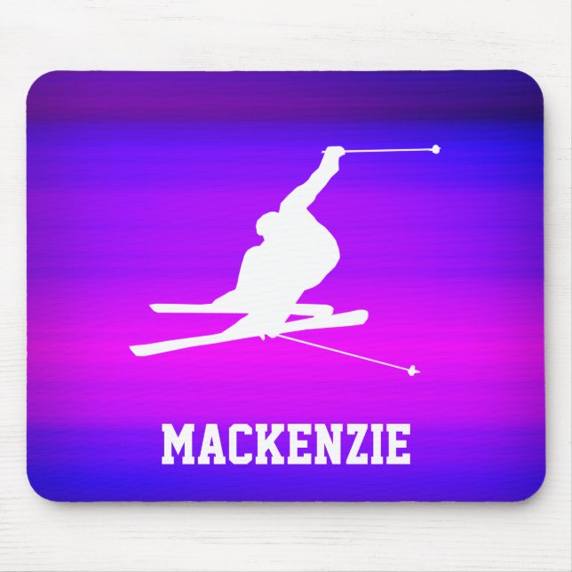 Snow Ski; Vibrant Violet Blue and Magenta Mouse Pad (Front)