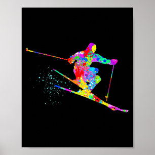 Snow skier cool rainbow art splatter winter skiing poster
