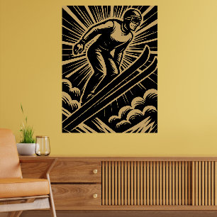Snow Skier Retro Art Deco Poster