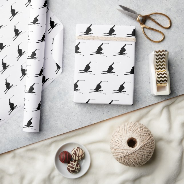 Snow Skier Silhouette Custom Colour Wrapping Paper (Crafts)