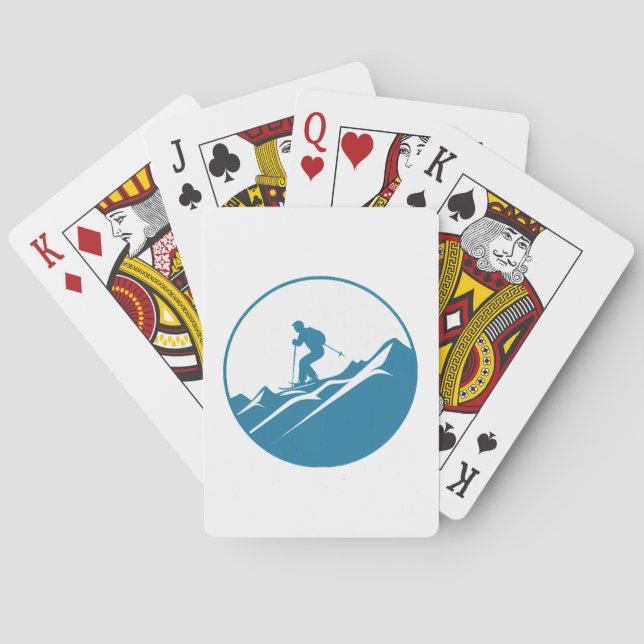 Snow Skier Skiing Down Rocky Mountains Blue and Wh Playing Cards (Back)