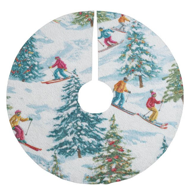 Snow Skiers Brushed Polyester Tree Skirt (Front)