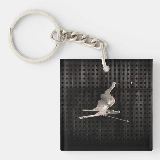 Snow Skiing; Cool Black Key Ring (Front)