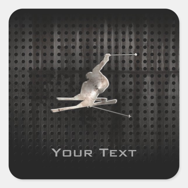 Snow Skiing; Cool Black Square Sticker (Front)