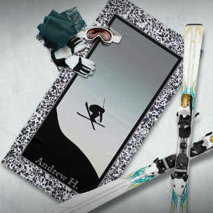 Snow Skiing Pebble Black White Beach Towel