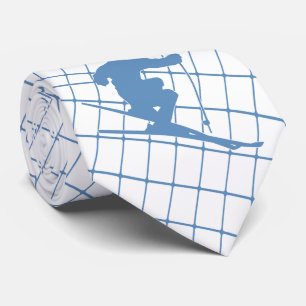 Snow Skiing Skier on Blue Check Necktie