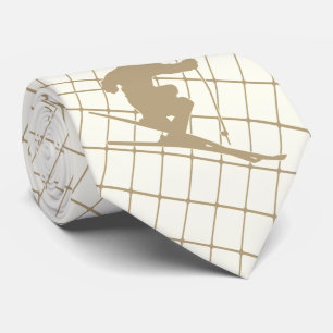 Snow Skiing Skier on Tan Check Necktie