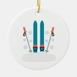 Snow Skis Ceramic Ornament