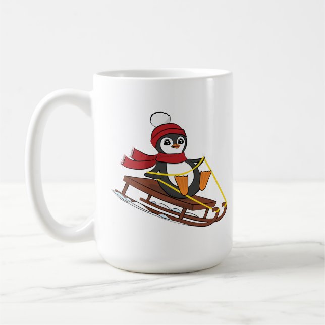 Snow Sledding Penguin Cute Animals Winter Coffee Mug (Left)