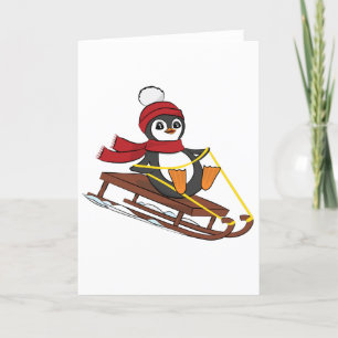 Snow Sledding Penguin Cute Animals Winter Holiday Card