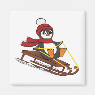 Snow Sledding Penguin Cute Animals Winter Magnet