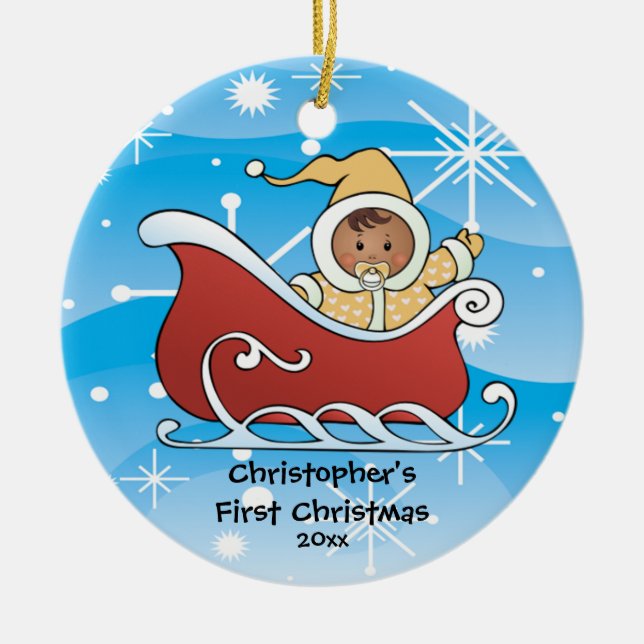 Snow Sleigh Baby's First Christmas Ornament (Front)