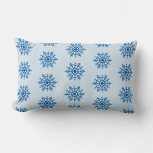 Snow Snowflake Blue Motif Winter Pattern Lumbar Cushion