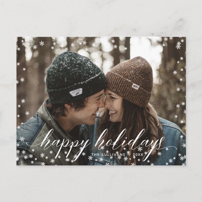 Snow Snowflakes Christmas Calligraphy Script Postcard (Front)