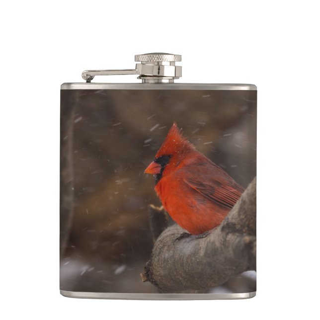 Snow Storm Cardinal Hip Flask (Front)
