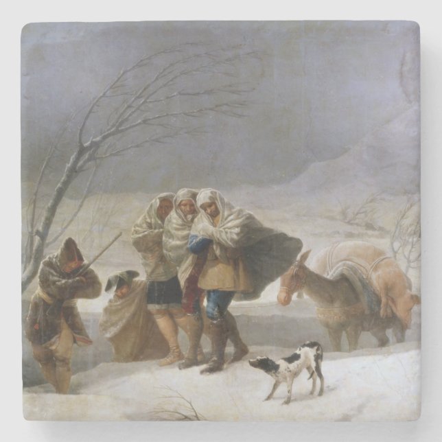 Snow Storm in Winter (by Francisco Goya) Stone Coaster (Front)