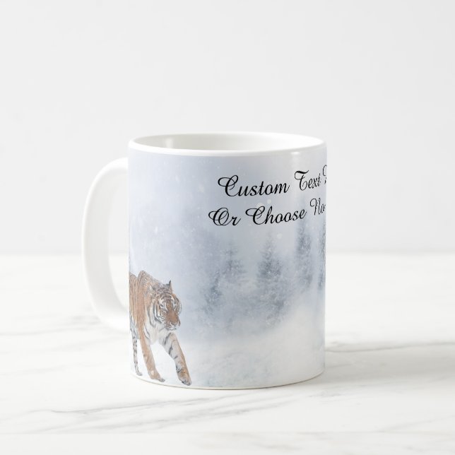 Snow Tiger Winter Woodland Snowy Trees Forest Cat Coffee Mug (Front Left)