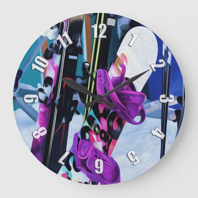 Snow Time - Snowboards and Skis Large Clock (Front)