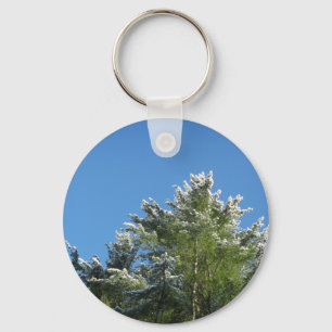 Snow-tipped Pine Tree on Blue Sky Key Ring