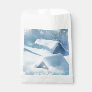 Snow topped roof in a forest favour bag