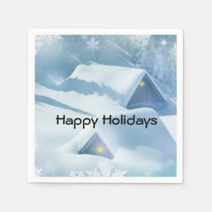 Snow topped roof in a forest napkin