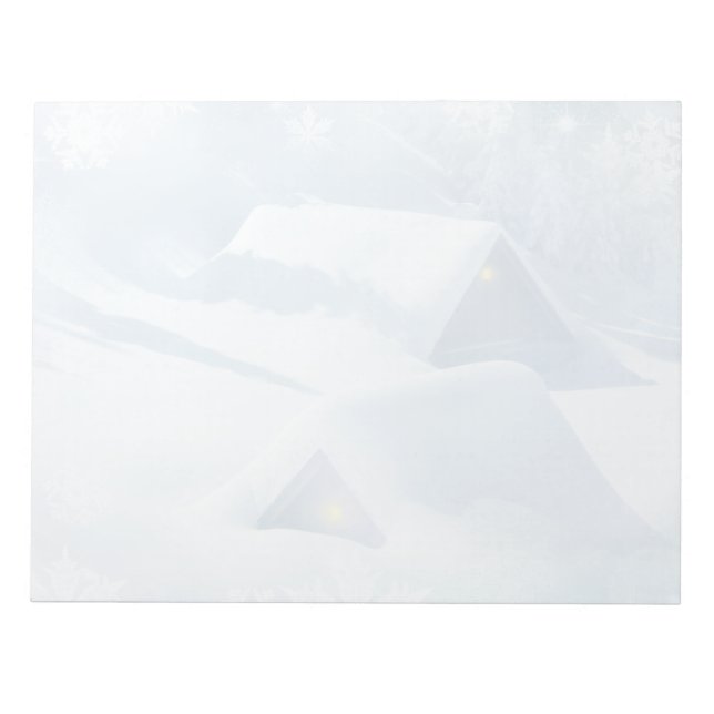 Snow topped roof in a forest notepad (Front)