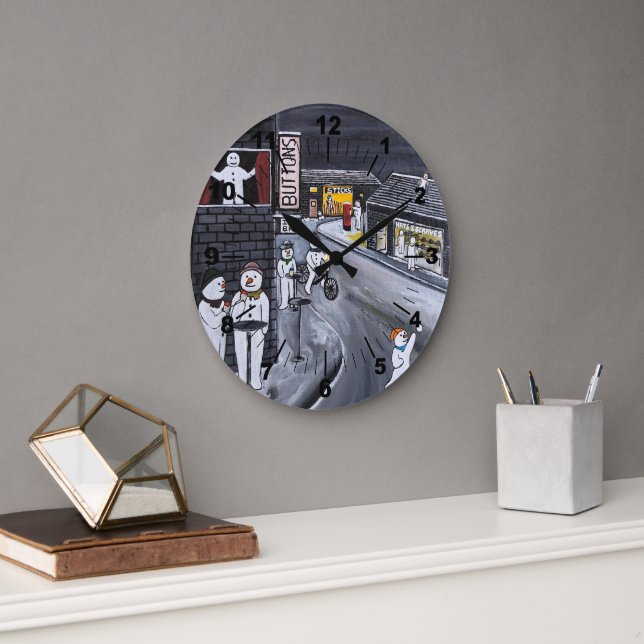 Snow Town Painting by Alfred Fox Large Clock (Office)