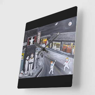 Snow Town Painting by Alfred Fox Square Wall Clock
